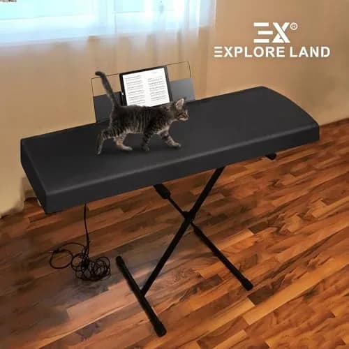 Explore Land 88 Keys Piano Keyboard Cover with Music Stand Opening, Black | Stretchy Satin Polyester Dust Cover for Digital Pianos thumbnail 7