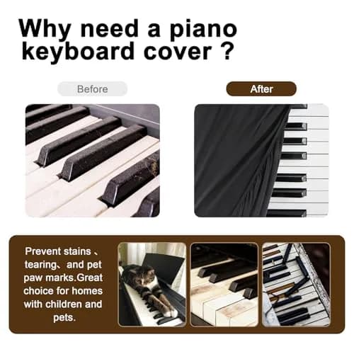 Explore Land 88 Keys Piano Keyboard Cover with Music Stand Opening, Black | Stretchy Satin Polyester Dust Cover for Digital Pianos thumbnail 3