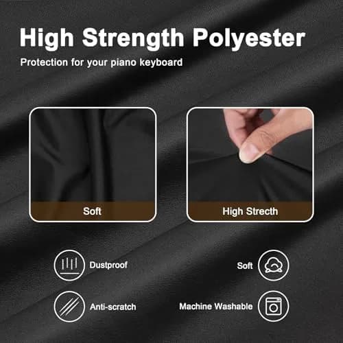 Explore Land 88 Keys Piano Keyboard Cover with Music Stand Opening, Black | Stretchy Satin Polyester Dust Cover for Digital Pianos thumbnail 4