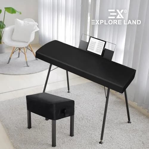 Explore Land 61 Keys Piano Keyboard Cover with Music Stand Opening, Black | Dustproof Stretch Nylon thumbnail 8