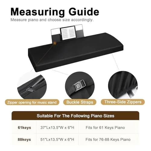 Explore Land 61 Keys Piano Keyboard Cover with Music Stand Opening, Black | Dustproof Stretch Nylon thumbnail 2
