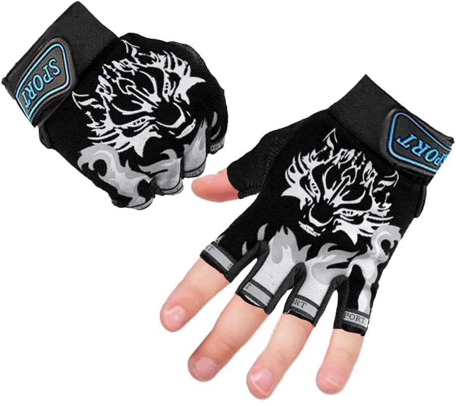 Luwint Kids Half Finger Gloves Black | Non-Slip Grip for Fishing, Cycling, Climbing (Medium) thumbnail 4