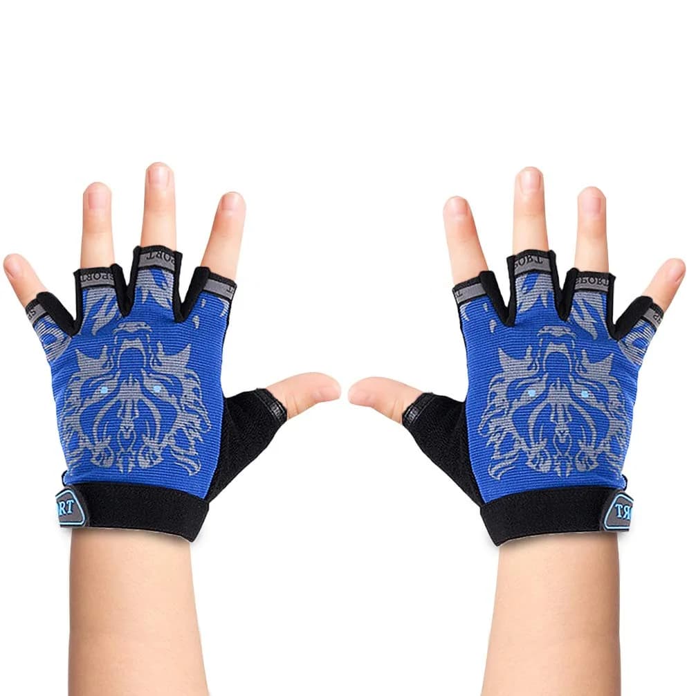 Luwint Kids Half Finger Gloves Black | Non-Slip Grip for Fishing, Cycling, Climbing (Medium) — Blue / Medium