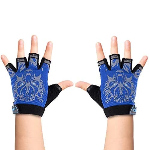 Luwint Kids Half Finger Gloves Blue | Non-Slip Grip for Fishing, Cycling, Climbing (Medium) thumbnail 1