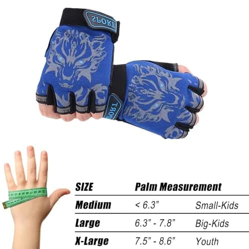 Luwint Kids Half Finger Gloves Blue | Non-Slip Grip for Fishing, Cycling, Climbing (Medium) thumbnail 6