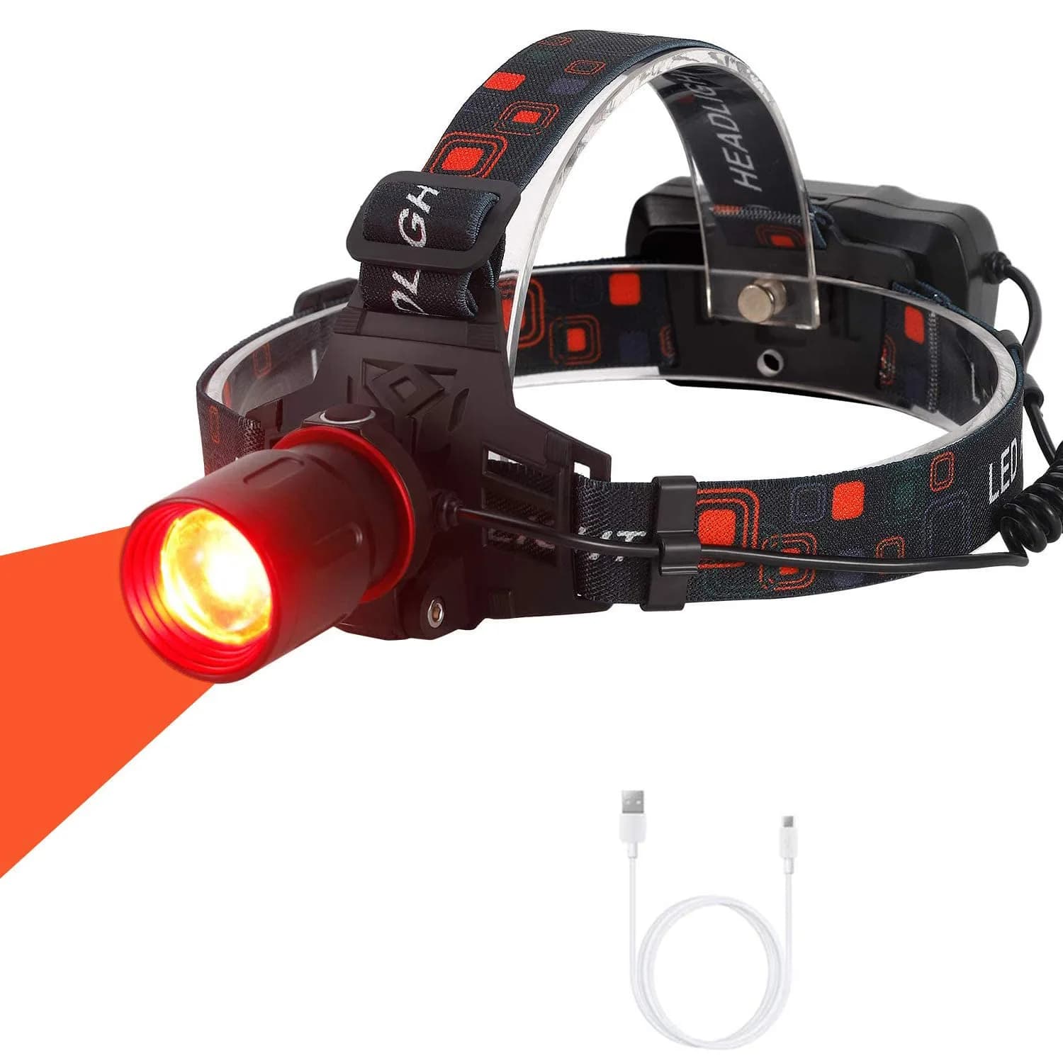 WINDFIRE Red Light Hunting Headlamp Rechargeable Zoomable 600 Lumens | Adjustable & Waterproof
