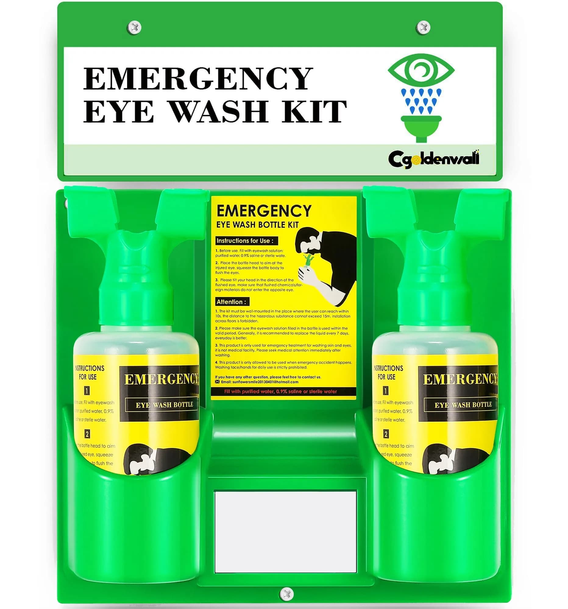 CGOLDENWALL Portable Eye Wash Station with 2x 16.09oz Bottles | Emergency Eye Irrigation Kit for Workplace Safety — Basic Model
