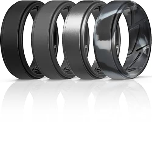 ThunderFit Silicone Wedding Rings for Men, Breathable Airflow Inner Grooves | Safe, Flexible & Durable (70-120 chars) thumbnail 1