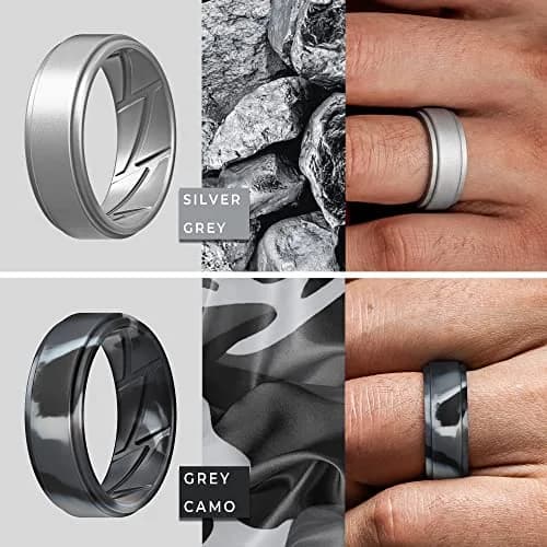 ThunderFit Silicone Wedding Rings for Men, Breathable Airflow Inner Grooves | Safe, Flexible, Hypoallergenic thumbnail 4