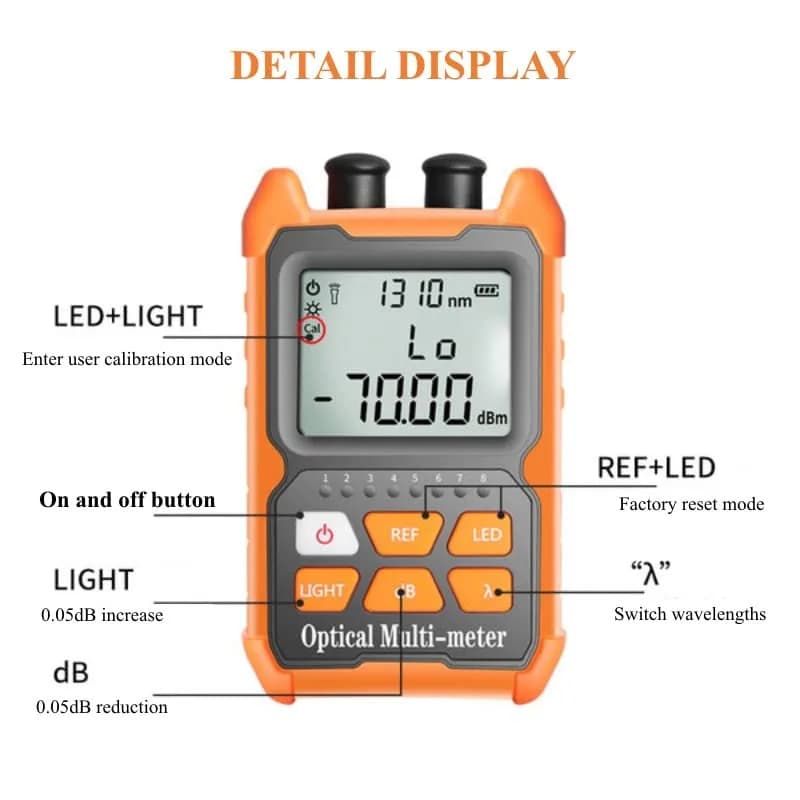 TUTOOLS Hand-held Optical Fiber Power Meter, FC/SC/ST Interface, 2mW, Orange | Optical Multi-Meter for Fiber Testing thumbnail 2