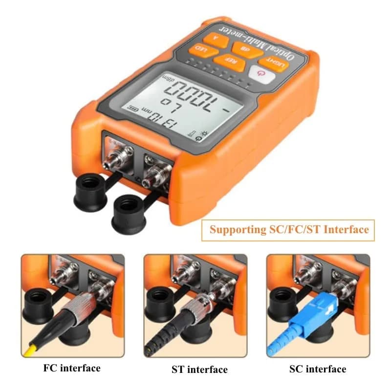 TUTOOLS Hand-held Optical Fiber Power Meter, FC/SC/ST Interface, 2mW, Orange | Optical Multi-Meter for Fiber Testing thumbnail 4