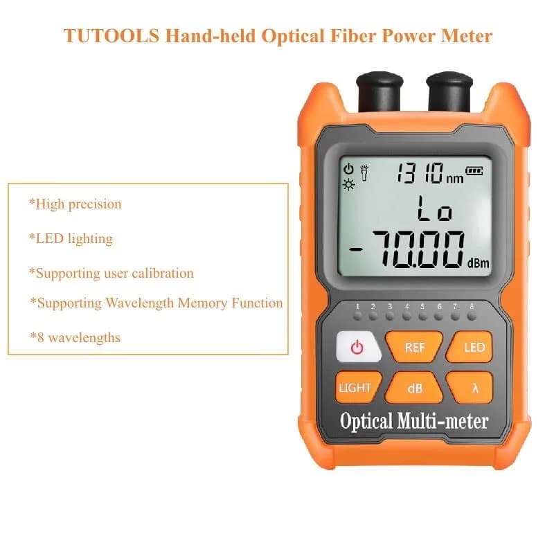 TUTOOLS Hand-held Optical Fiber Power Meter, FC/SC/ST Interface, 2mW, Orange | Optical Multi-Meter for Fiber Testing thumbnail 7