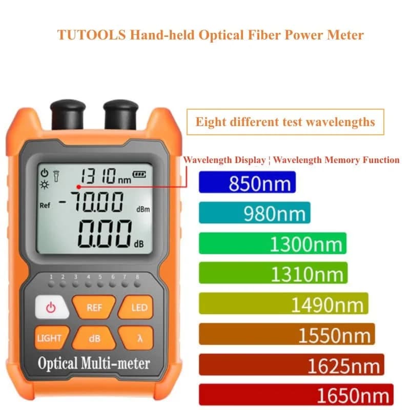 TUTOOLS Hand-held Optical Fiber Power Meter, FC/SC/ST Interface, 2mW, Orange | Optical Multi-Meter for Fiber Testing thumbnail 8