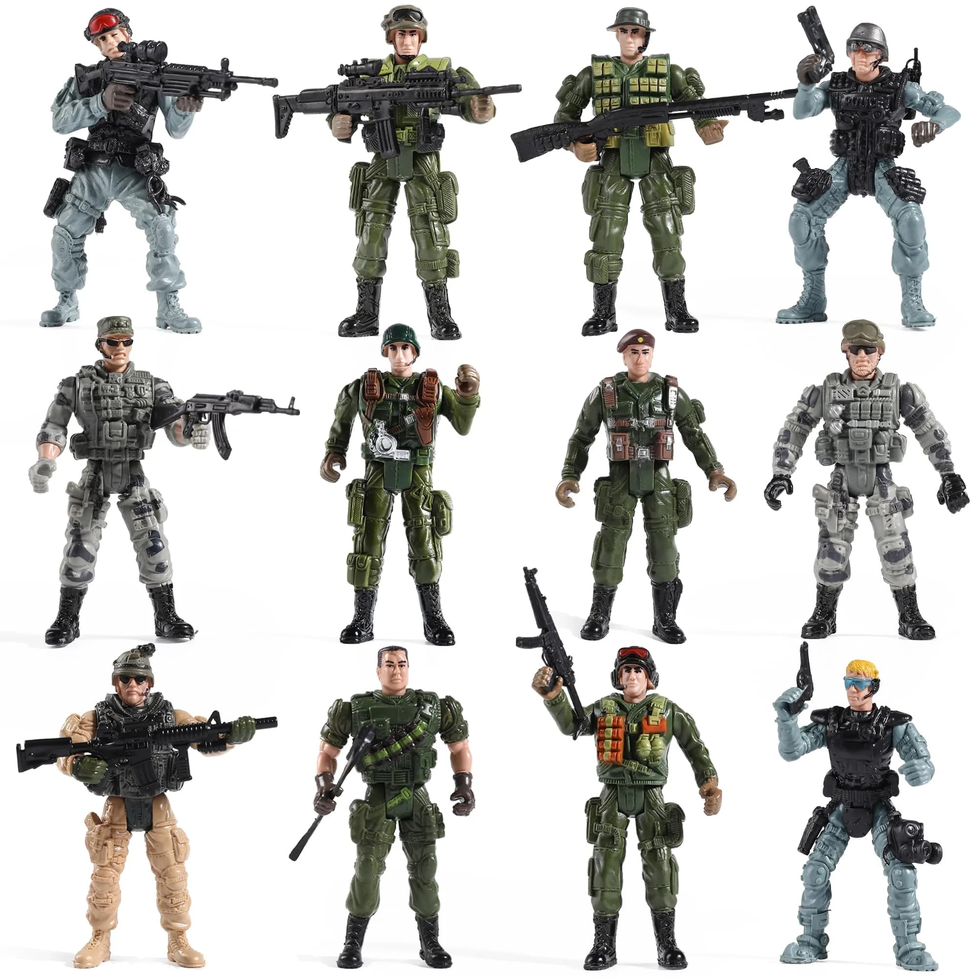 Mr.River US Army Men and SWAT Team Toy Soldiers Action Figures with Military Weapons Accessories, 9.5cm (3.75") | STEM-Learning Toy for Kids - main product image