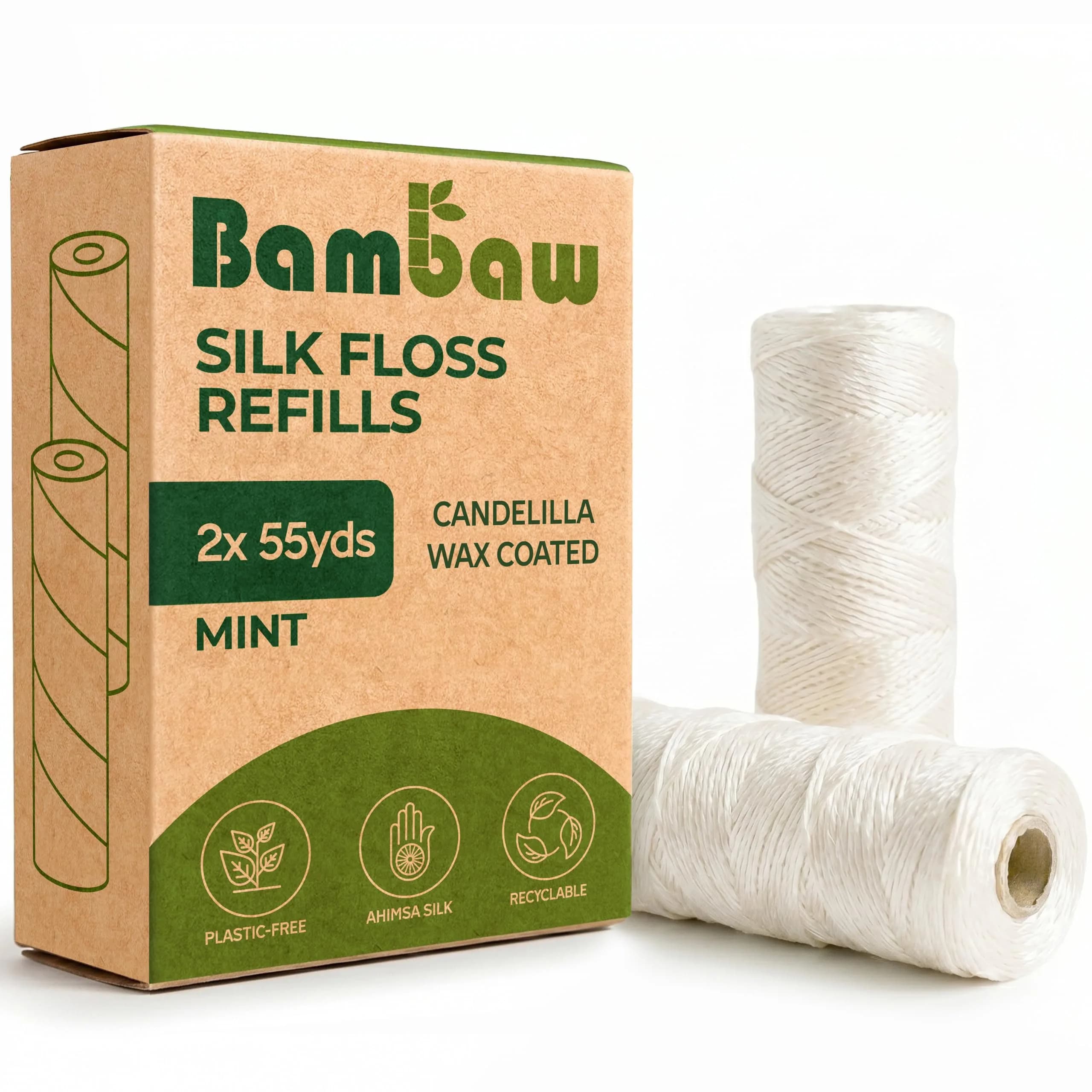 Bambaw Mint Silk Dental Floss Refills 165 Foot (Pack of 2) | Biodegradable & Plastic-Free Oral Care - main product image
