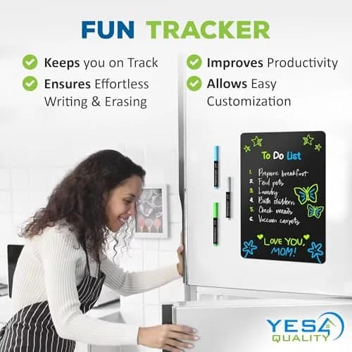 YES4QUALITY Magnetic Black Dry Erase Board 17x11 inches | Easy-Erase Surface & Bright Markers thumbnail 2