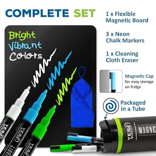 YES4QUALITY Magnetic Black Dry Erase Board 17x11 inches | Easy-Erase Surface & Bright Markers thumbnail 3