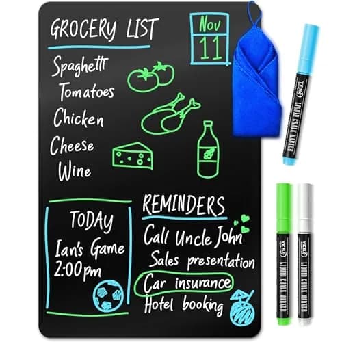 YES4QUALITY Magnetic Black Dry Erase Board 12x8 inches | Easy-Erase Surface & Bright Markers thumbnail 1