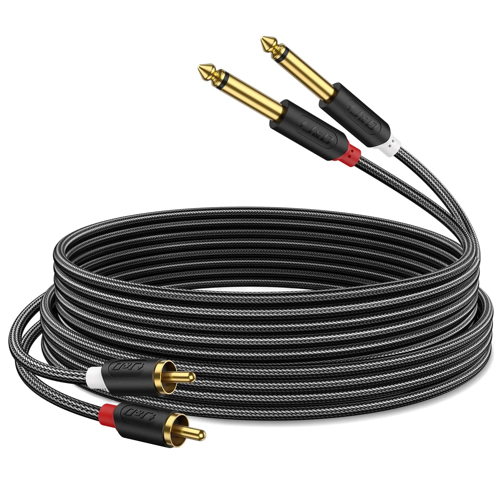 J&D RCA to 1/4" Stereo Audio Interconnect Cable, 3 Feet (0.91m) | Premium Dual Shielding for Pristine Signal — 6 Feet