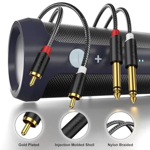 J&D Gold Plated Dual 1/4" TS to RCA Cable - Stereo Audio Interconnect with Nylon Braid for Mixer, Amplifier, 1.83m (6 Feet) thumbnail 2