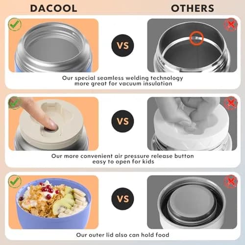 DaCool Insulated Food Jar 16 oz Vacuum Stainless Steel Leak Proof Hot Cold Kids Adults thumbnail 4
