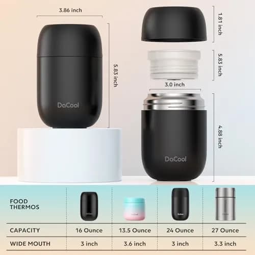 DaCool Insulated Food Jar 16 oz Vacuum Stainless Steel Leak Proof Hot Cold Kids Adults thumbnail 6