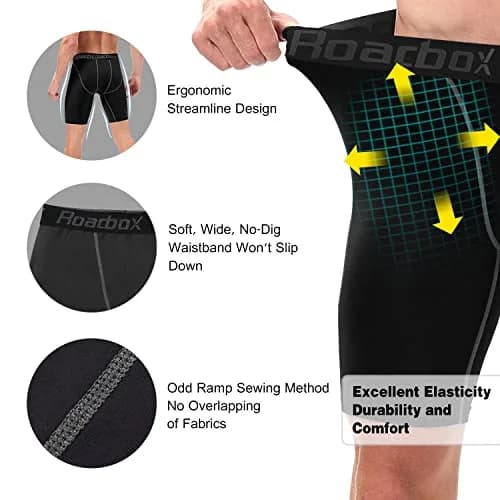 Roadbox Men's Compression Shorts 6-inch Inseam (3-Pack, Black) | Athletic Workout & Running thumbnail 6