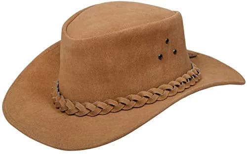 Infinity Leather Australian Unisex Tan Western Style Cowboy Outback Real Suede Leather Hat Large thumbnail 1