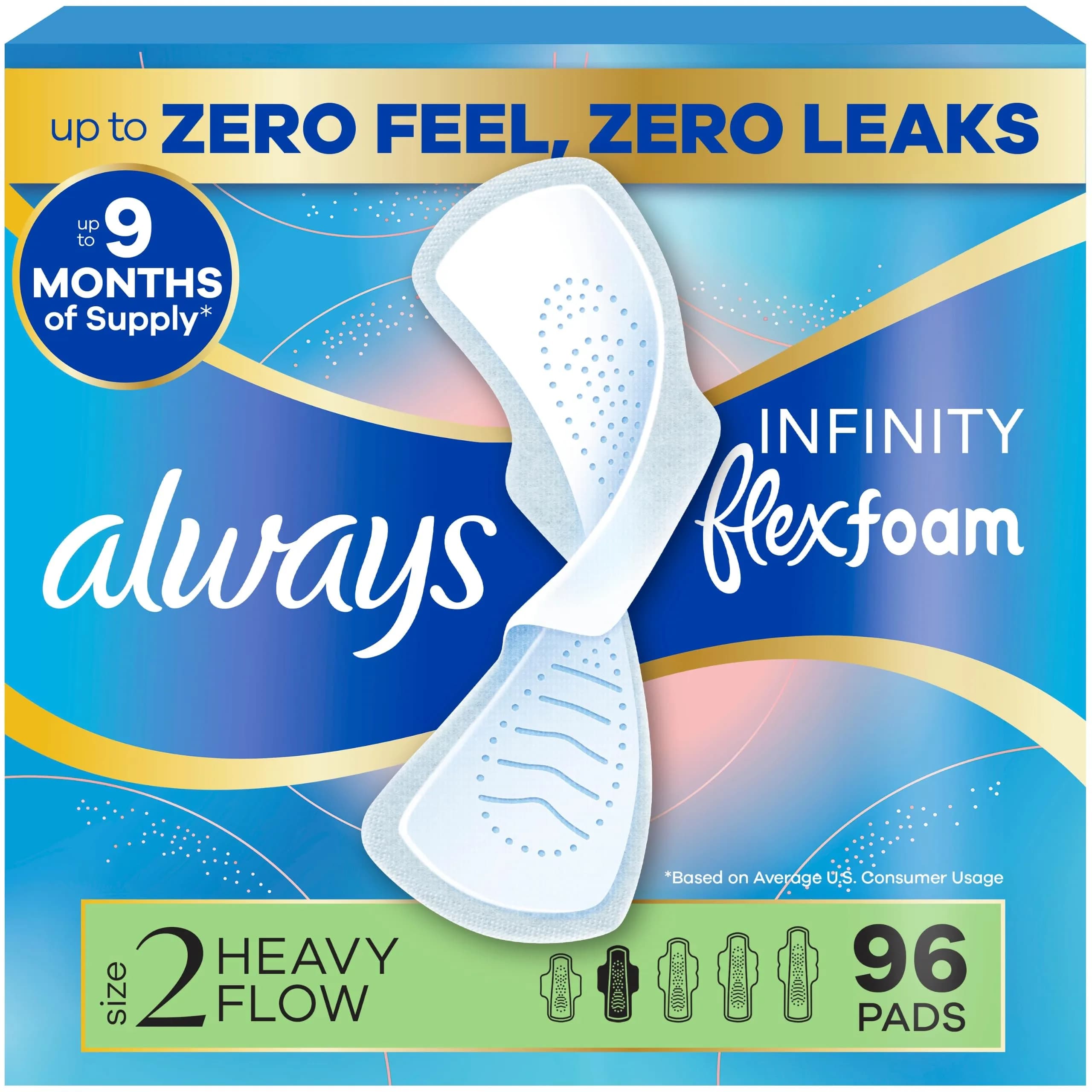 Always Infinity FlexFoam Pads for Women Size 2 | Up to Zero Feel & Leaks - main product image