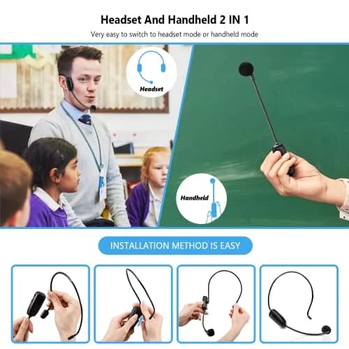 Bietrun UHF Wireless Headset Microphone System with 160ft Range & Dual Connectors | Rechargeable 6-Hour Battery thumbnail 5
