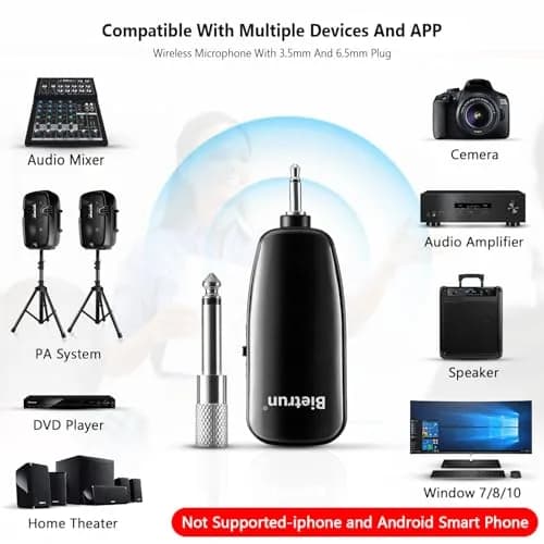 Bietrun UHF Wireless Headset Microphone System with 160ft Range & Dual Connectors | Rechargeable 6-Hour Battery thumbnail 2