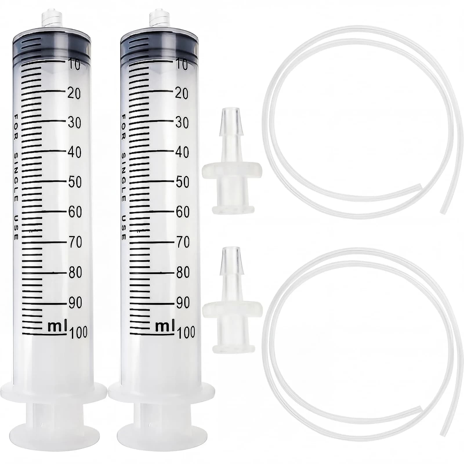 DEPEPE 100ml Large Plastic Syringe with Tubing & Luer Connections (2-Pack, 200ml Total) | Sterile, Accurate Measurement for Labs & Refills - main product image