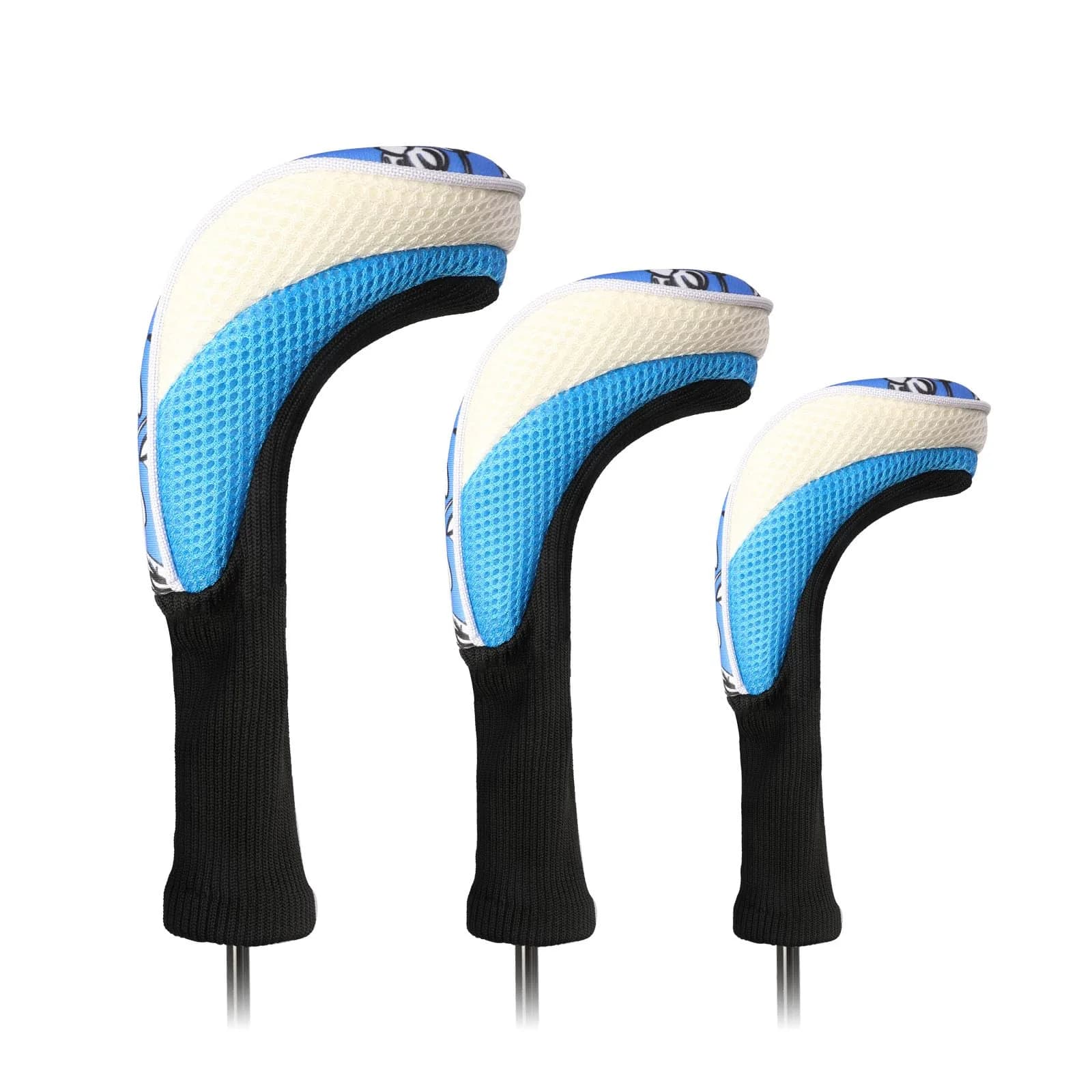 LONGCHAO Golf Club Head Cover Set for Driver & Woods | Thick, Soft & Stretchy 1680D Material (3 pcs, Black/Blue)