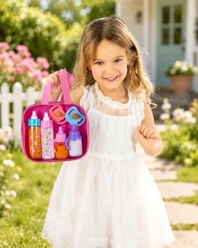 fash n kolor Baby Doll Feeding Set with Toy Bag | 6 Pieces, Ages 3+ thumbnail 6