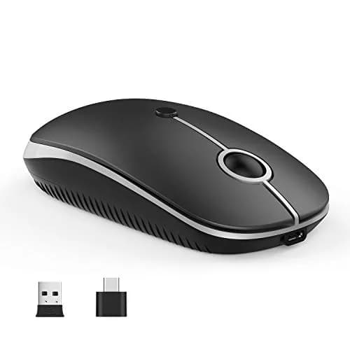 VssoPlor Type-C Wireless Mouse, Rechargeable Ergonomic Computer Mouse with USB & Type-C Receiver, Black Silver | Quiet Clicks & Adjustable DPI thumbnail 1