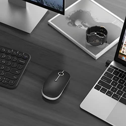 VssoPlor Type-C Wireless Mouse, Rechargeable Ergonomic Computer Mouse with USB & Type-C Receiver, Black Silver | Quiet Clicks & Adjustable DPI thumbnail 8