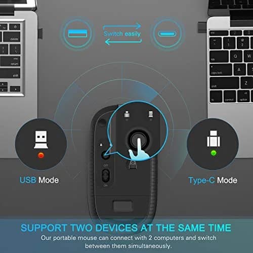 VssoPlor Type-C Wireless Mouse, Rechargeable Ergonomic Computer Mouse with USB & Type-C Receiver, Black Silver | Quiet Clicks & Adjustable DPI thumbnail 2