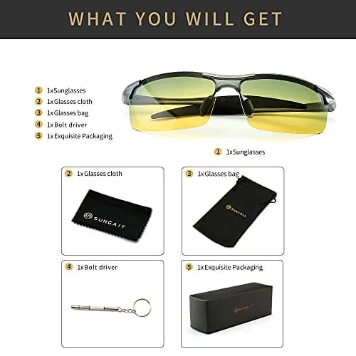 SUNGAIT HD Night Vision Polarized Sunglasses Gunmetal Frame | Anti Glare for Night Driving thumbnail 6