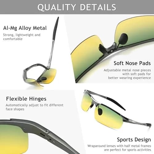 SUNGAIT HD Night Vision Polarized Sunglasses Gunmetal Frame | Anti Glare for Night Driving thumbnail 4