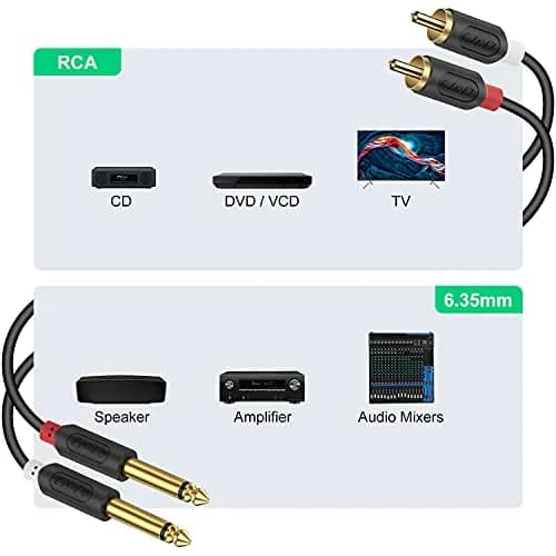J&D Dual 1/4 inch TS to Dual RCA Stereo Audio Cable 2.74 m (9 Feet) | Gold Plated Connectors for Minimal Signal Loss thumbnail 3