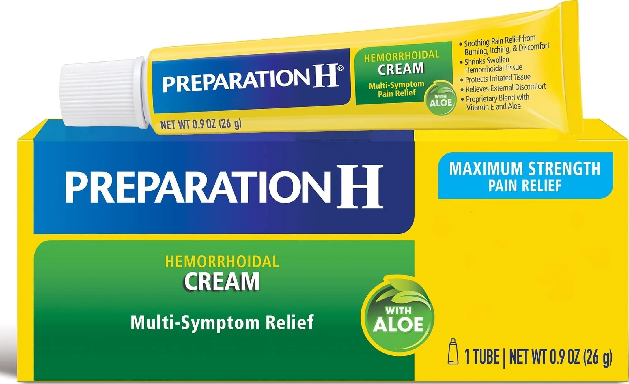 Preparation H Maximum Strength Hemorrhoid Pain Relief Cream 0.9 oz (26g) | Medication for Seniors - main product image