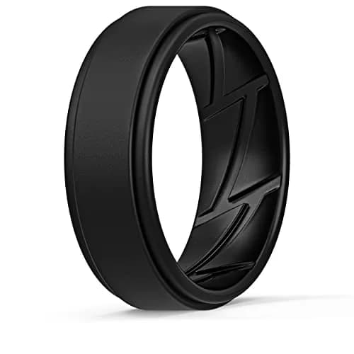 ThunderFit Silicone Wedding Rings for Men, Breathable Airflow Inner Grooves | Hypoallergenic, Flexible, Safe for Active Lifestyle thumbnail 1