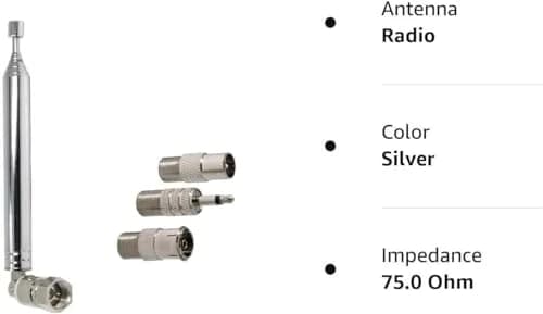 Ancable Indoor FM Telescopic Antenna 75 Ohm F Type Male Plug Connector with Adapter, 10 Extension Sections | Improves FM Reception thumbnail 9