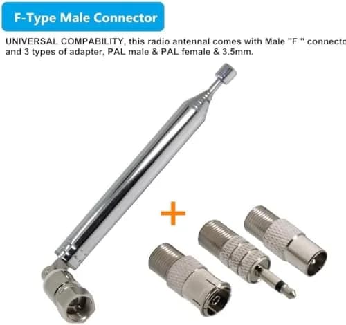 Ancable Indoor FM Telescopic Antenna 75 Ohm F Type Male Plug Connector with Adapter, 10 Extension Sections | Improves FM Reception thumbnail 4