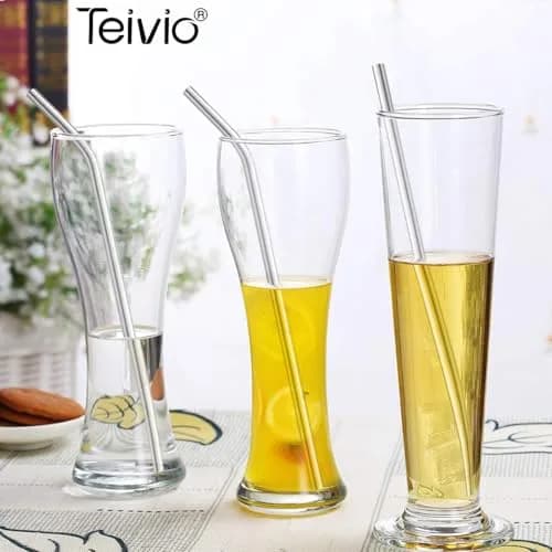 Teivio 8 Piece Stainless Steel Straws for 40 oz Tumbler | 20.3 cm (8mm) Wide Reusable Metal Drinking Straws with Silicone Tips & Cleaning Brush thumbnail 8