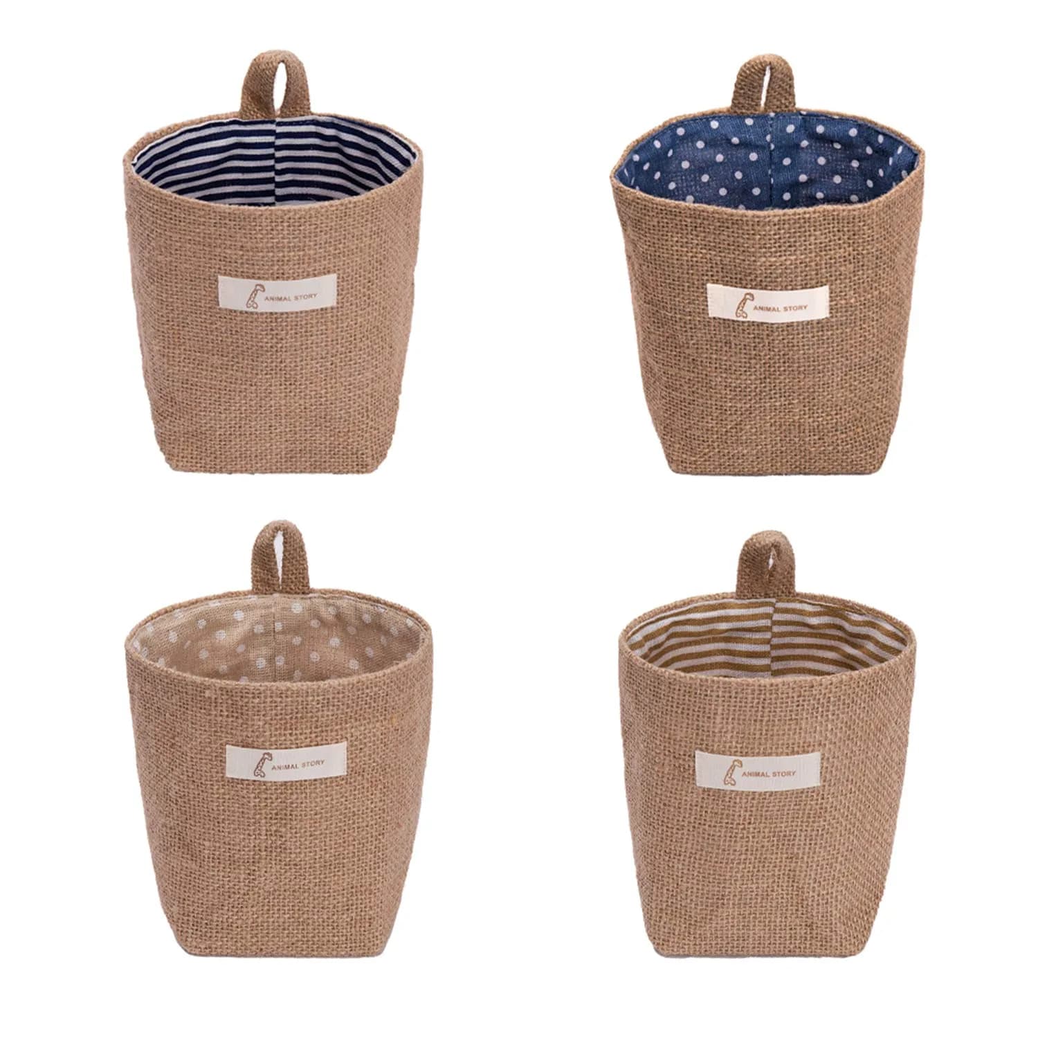 sansheng 4 Pack Wall Hanging Storage Bags Foldable Linen Organizer (3.93 x 3.93 x 5.31 inches) | Washable & Convenient - main product image