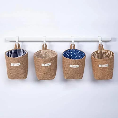 sansheng 4 Pack Wall Hanging Storage Bags Foldable Linen Organizer (3.93 x 3.93 x 5.31 inches) | Washable & Convenient thumbnail 4