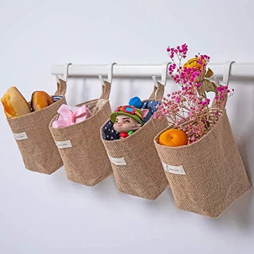 sansheng 4 Pack Wall Hanging Storage Bags Foldable Linen Organizer (3.93 x 3.93 x 5.31 inches) | Washable & Convenient thumbnail 3