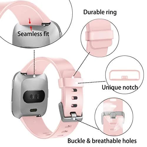 Wepro Sport Bands Compatible with Fitbit Versa 2, Versa Lite, Versa (Small, Pink Sand) | Soft Silicone Replacement Strap thumbnail 5