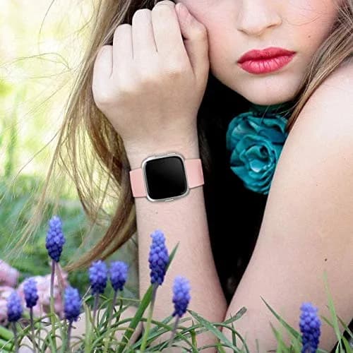 Wepro Sport Bands Compatible with Fitbit Versa 2, Versa Lite, Versa (Small, Pink Sand) | Soft Silicone Replacement Strap thumbnail 2